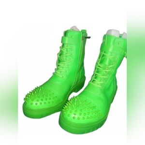 CAPE "SINISTER NEON" Green Spiked Ankle Boots